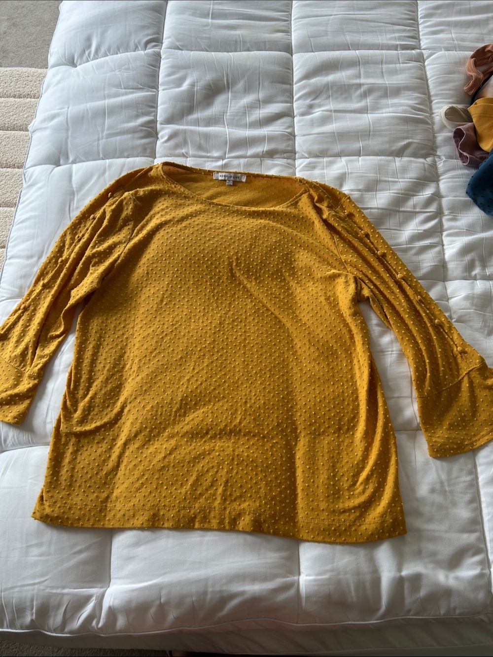 Rose & Olive Mustard Dot-Texture Flutter Sleeve Top